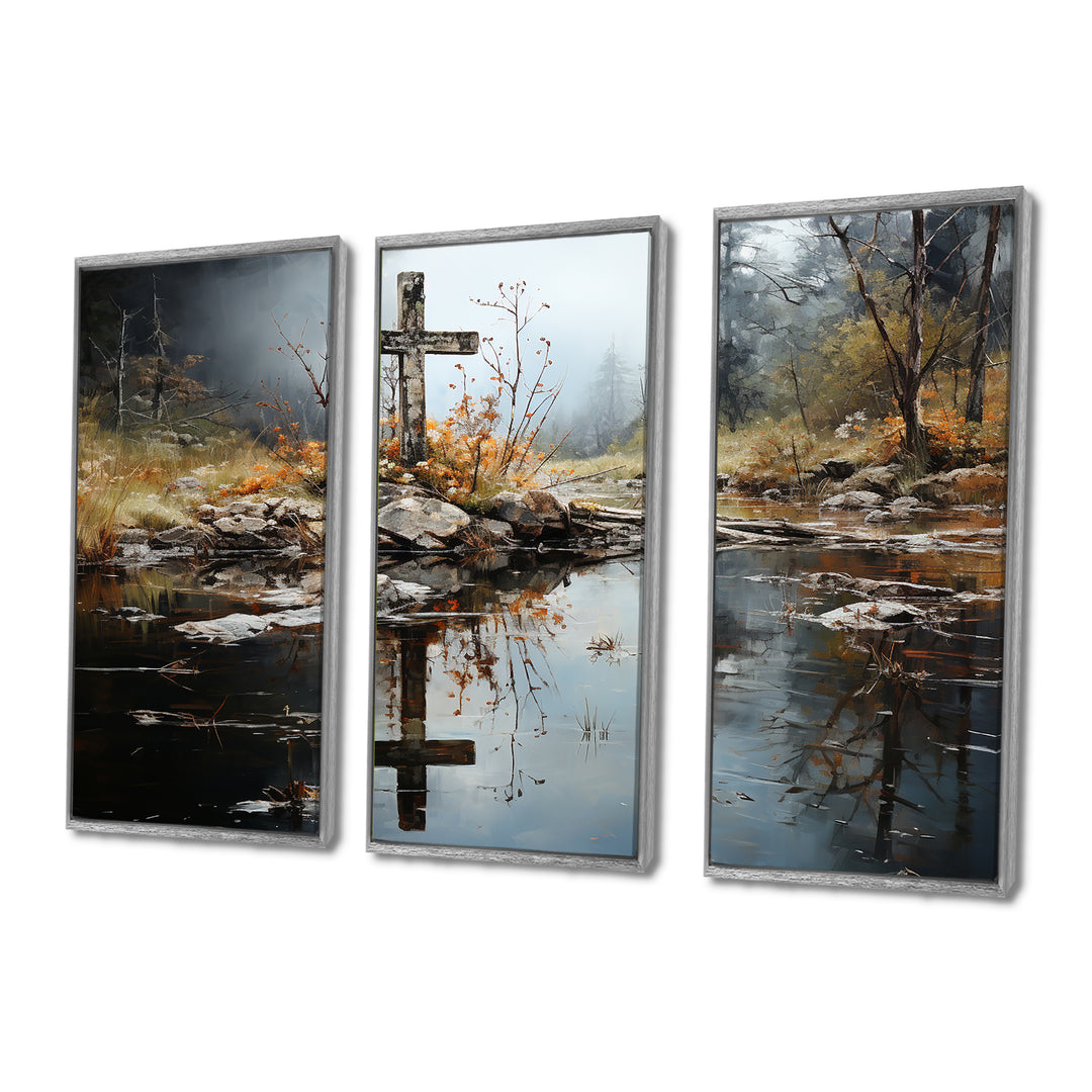 Religious Cross Divine Reflection Landscape II - Canvas Multipanels Set of 3
