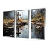 Religious Cross Divine Reflection Landscape II - Canvas Multipanels Set of 3