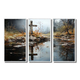 Religious Cross Divine Reflection Landscape II - Canvas Multipanels Set of 3
