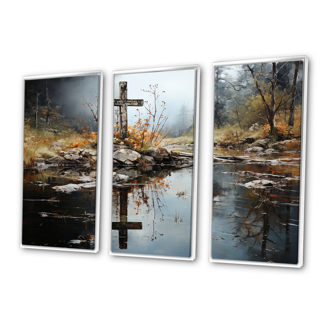 Religious Cross Divine Reflection Landscape II - Canvas Multipanels Set of 3