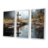 Religious Cross Divine Reflection Landscape II - Canvas Multipanels Set of 3