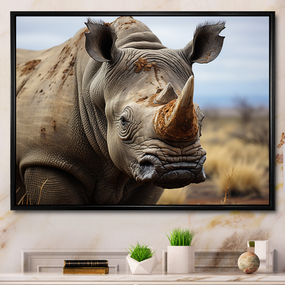 Rhinoceros Monochrome Portrait - Rhinoceros Wall Decor