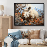 Majestic Rhino Pastoral - Rhinoceros Framed Canvas Art