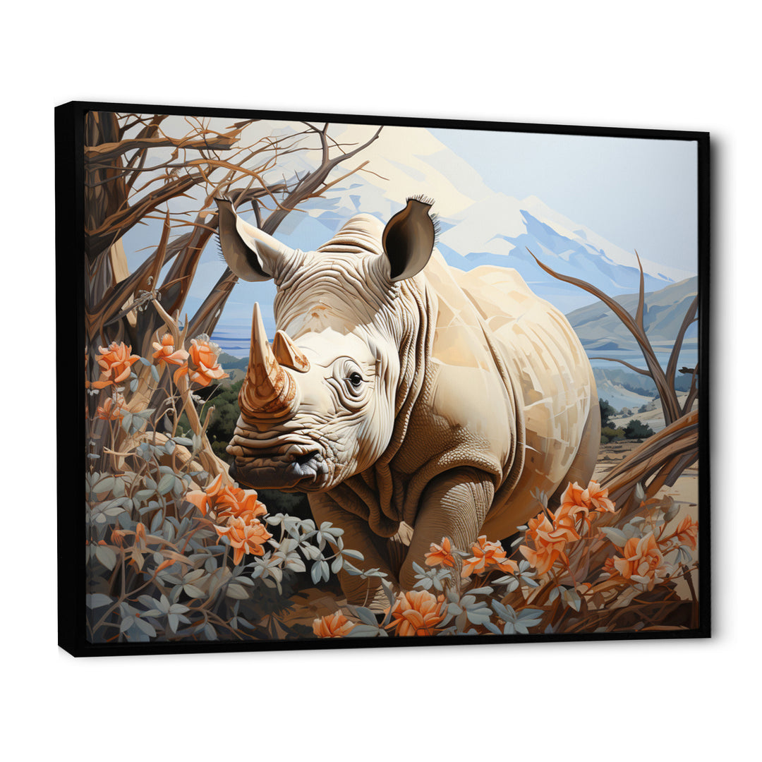 Majestic Rhino Pastoral - Rhinoceros Framed Canvas Art