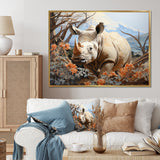 Majestic Rhino Pastoral - Rhinoceros Framed Canvas Art