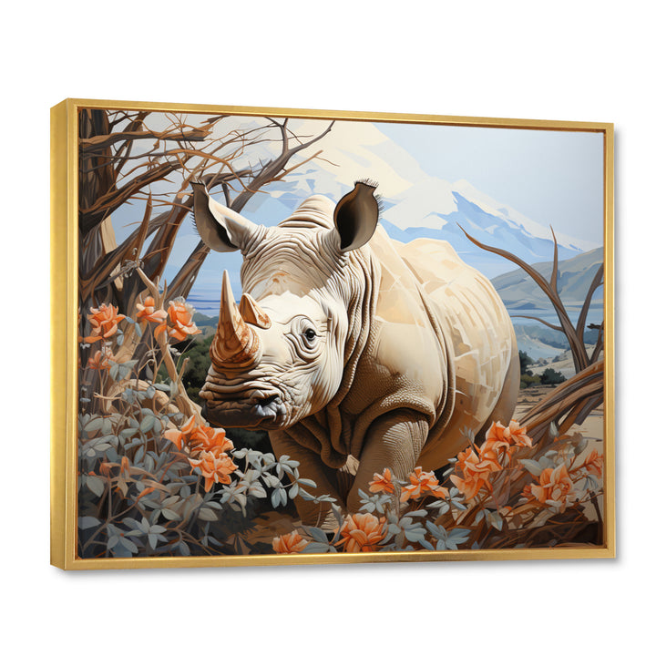Majestic Rhino Pastoral - Rhinoceros Framed Canvas Art