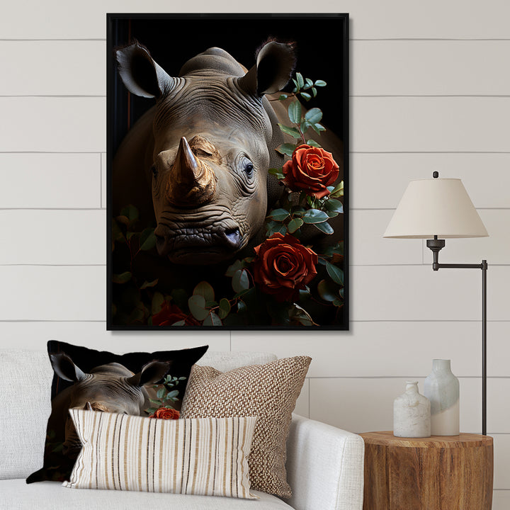 Rhinoceros Vibrant Portrait - Rhinoceros Living Room Wall Art