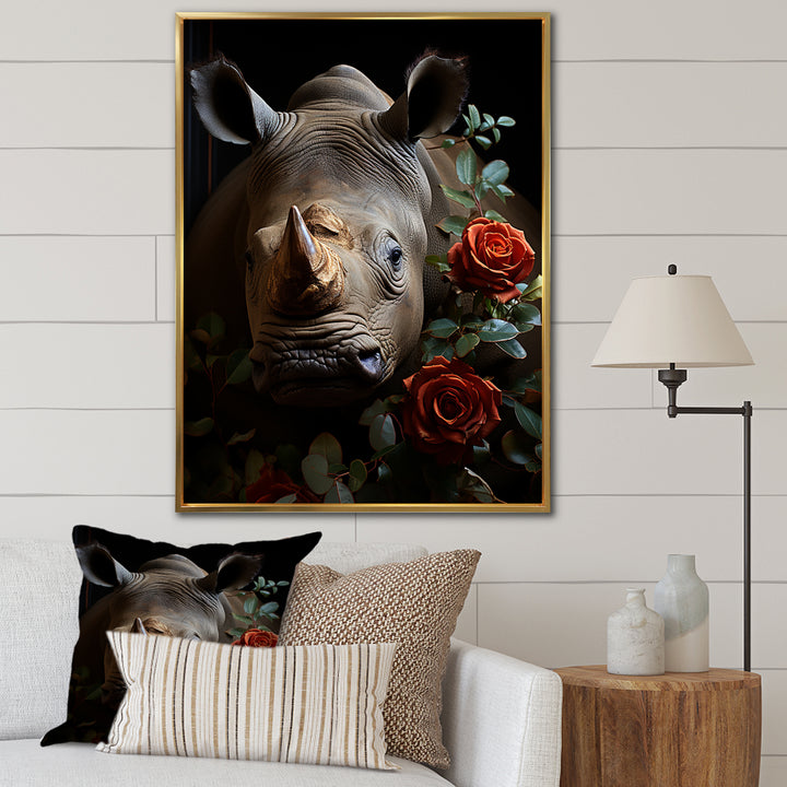 Rhinoceros Vibrant Portrait - Rhinoceros Living Room Wall Art
