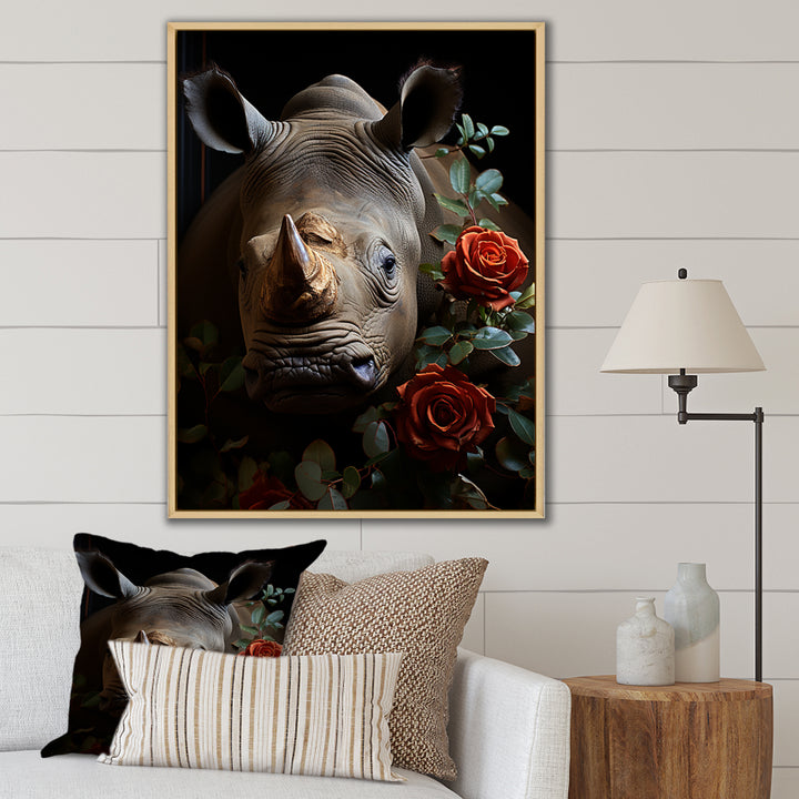 Rhinoceros Vibrant Portrait - Rhinoceros Living Room Wall Art