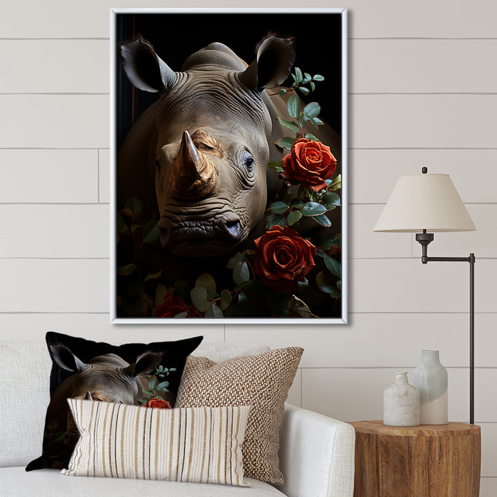 Rhinoceros Vibrant Portrait - Rhinoceros Living Room Wall Art