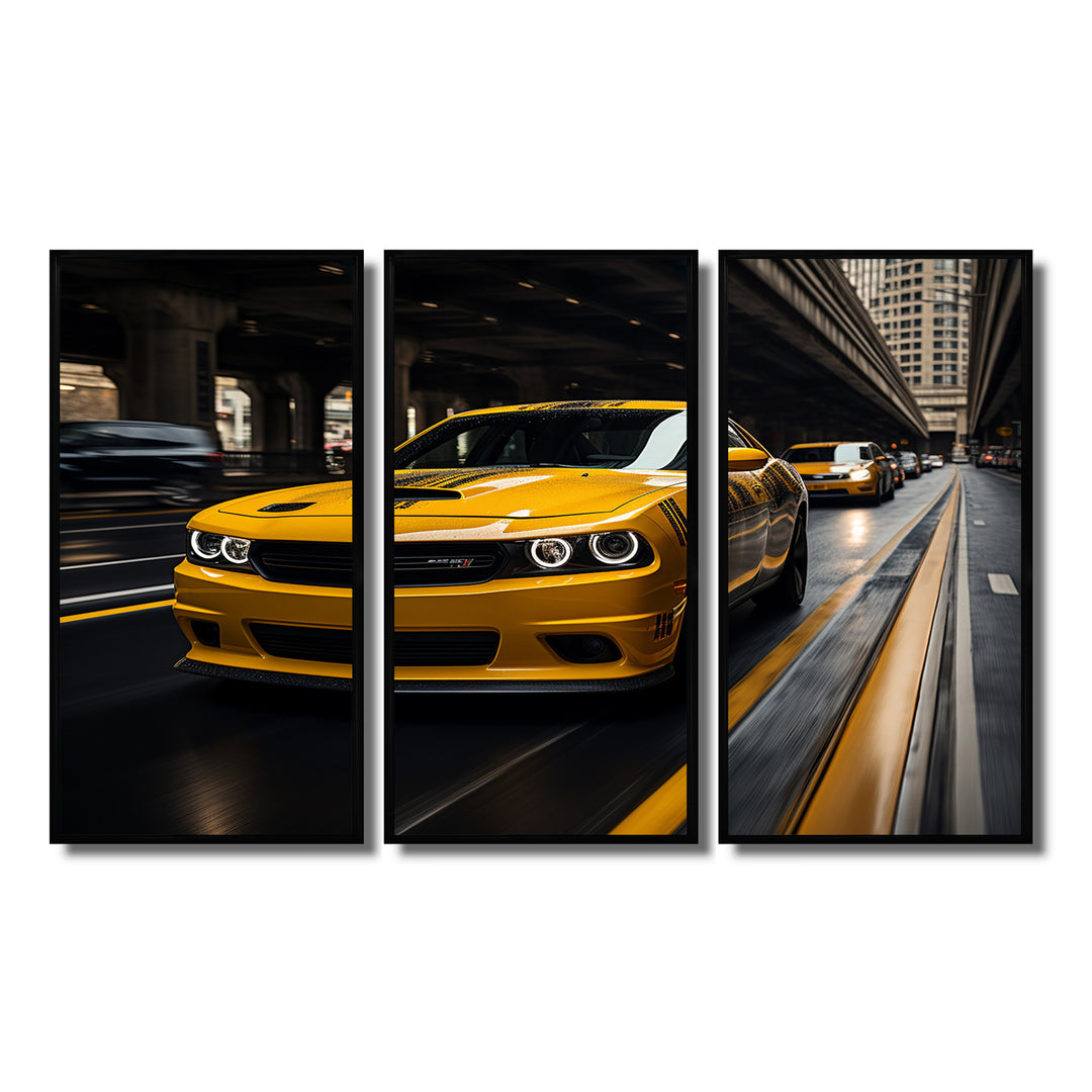 Yellow Car On Highway Symphony - Multi-Panels