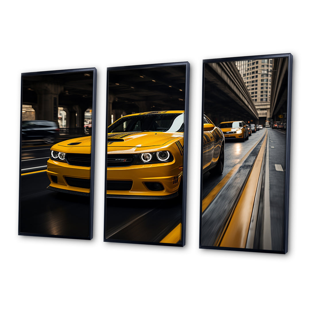 Yellow Car On Highway Symphony - Multi-Panels