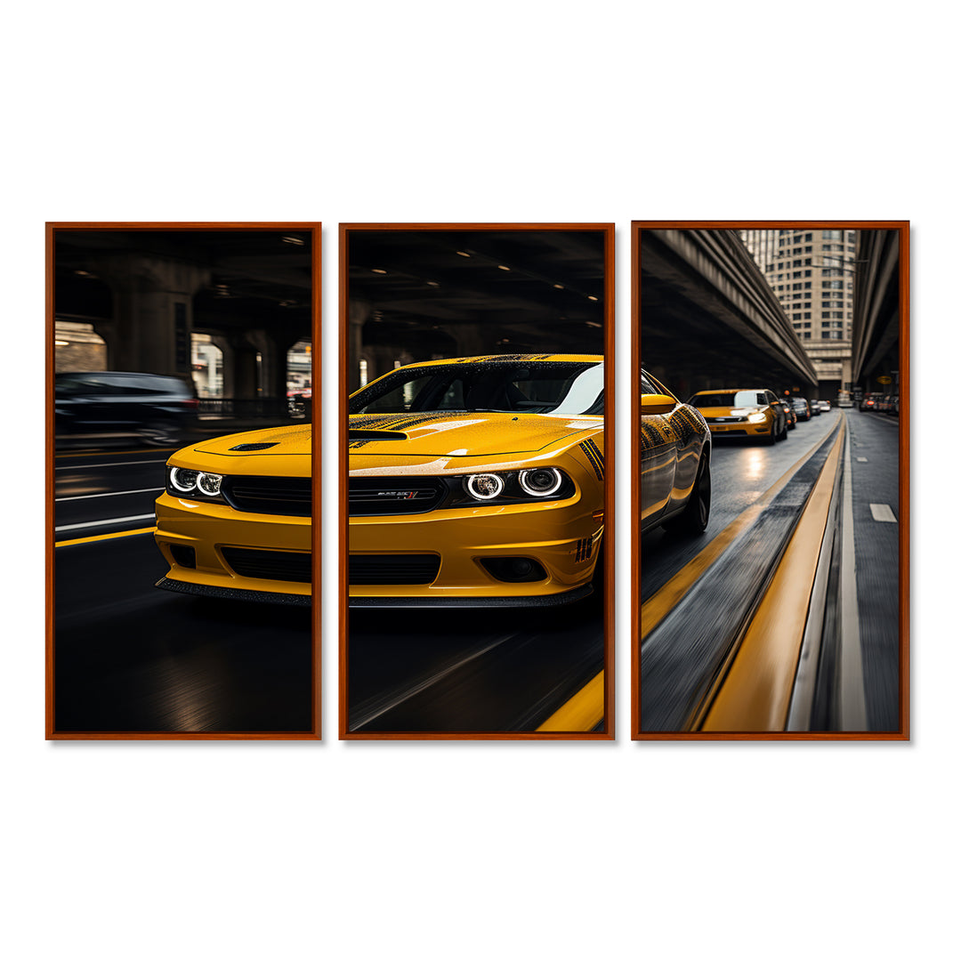 Yellow Car On Highway Symphony - Multi-Panels