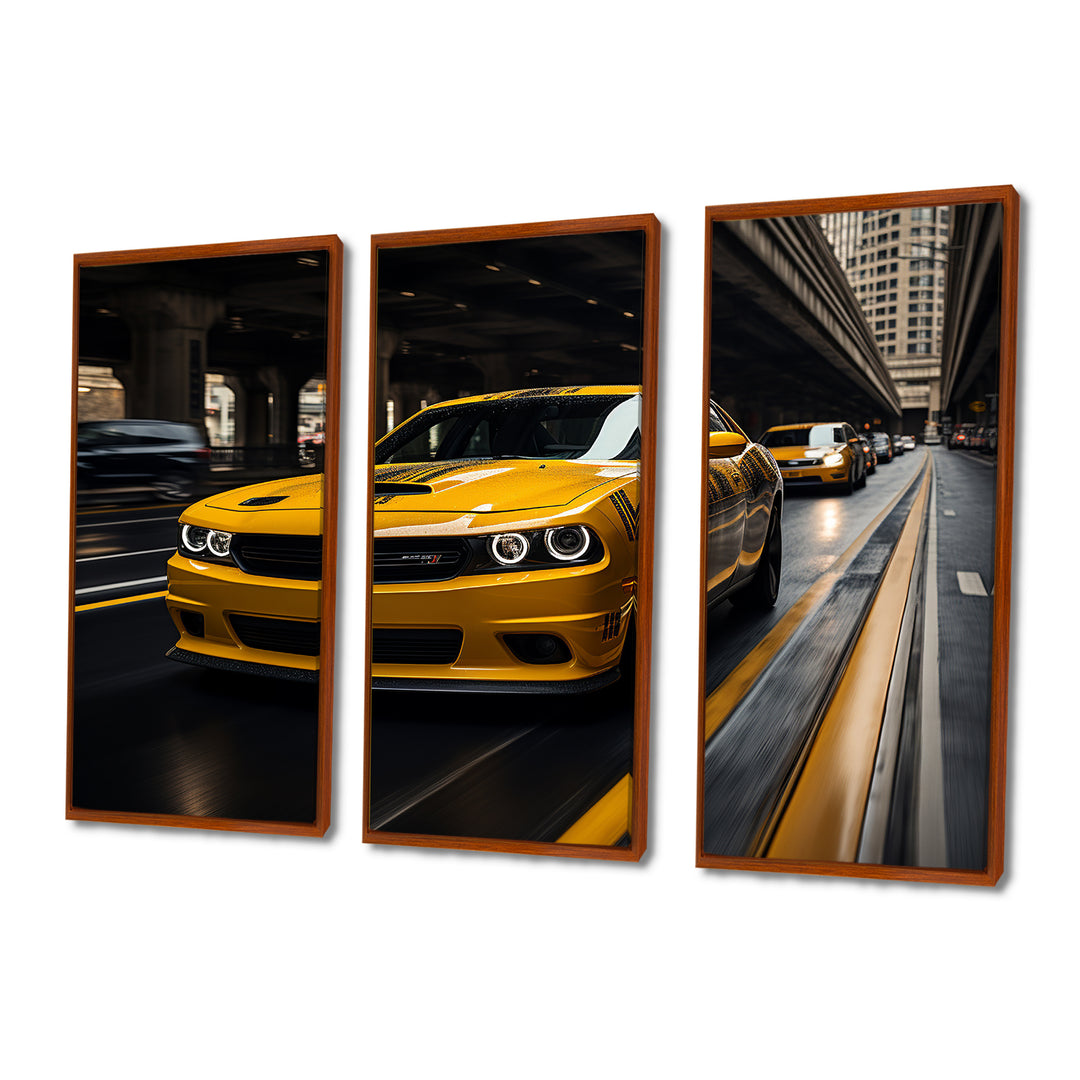 Yellow Car On Highway Symphony - Multi-Panels