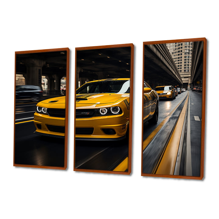 Yellow Car On Highway Symphony - Multi-Panels