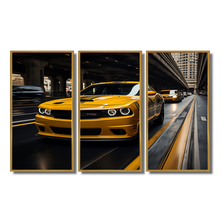 Yellow Car On Highway Symphony - Multi-Panels