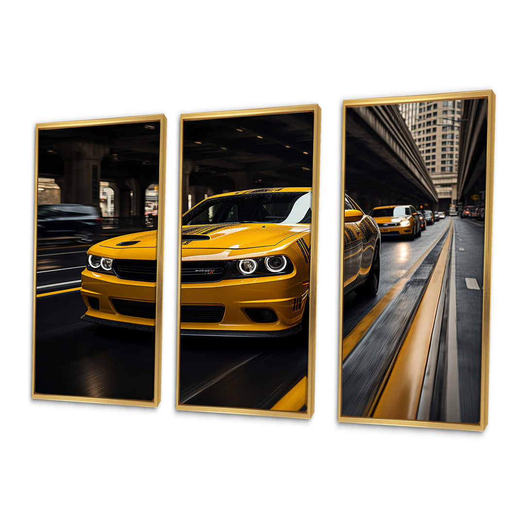 Yellow Car On Highway Symphony - Multi-Panels