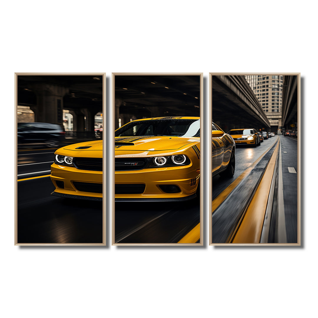 Yellow Car On Highway Symphony - Multi-Panels