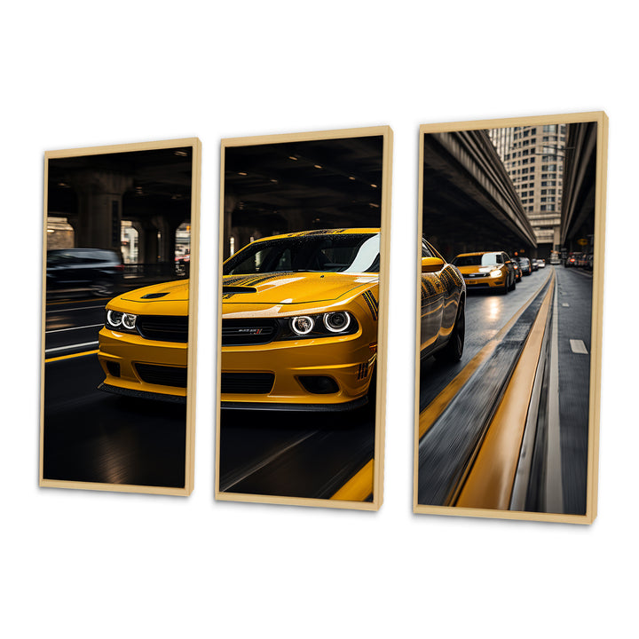 Yellow Car On Highway Symphony - Multi-Panels