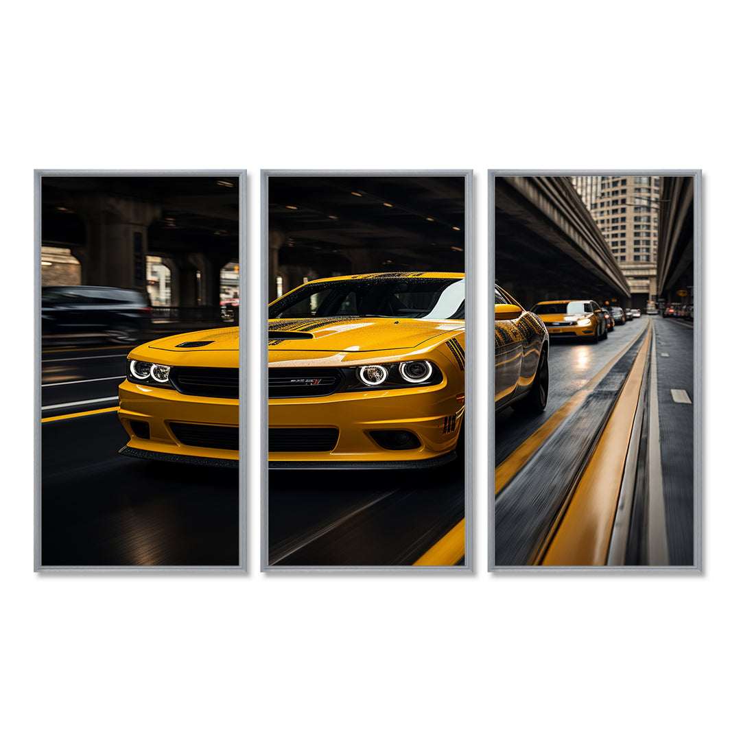 Yellow Car On Highway Symphony - Multi-Panels