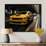 Yellow Car On Highway Symphony - Landscapes Canvas Wall Art