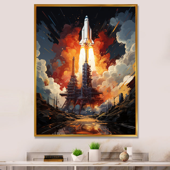 Rocketship Cosmic Ascent I - Rocketship Canvas Wall Art
