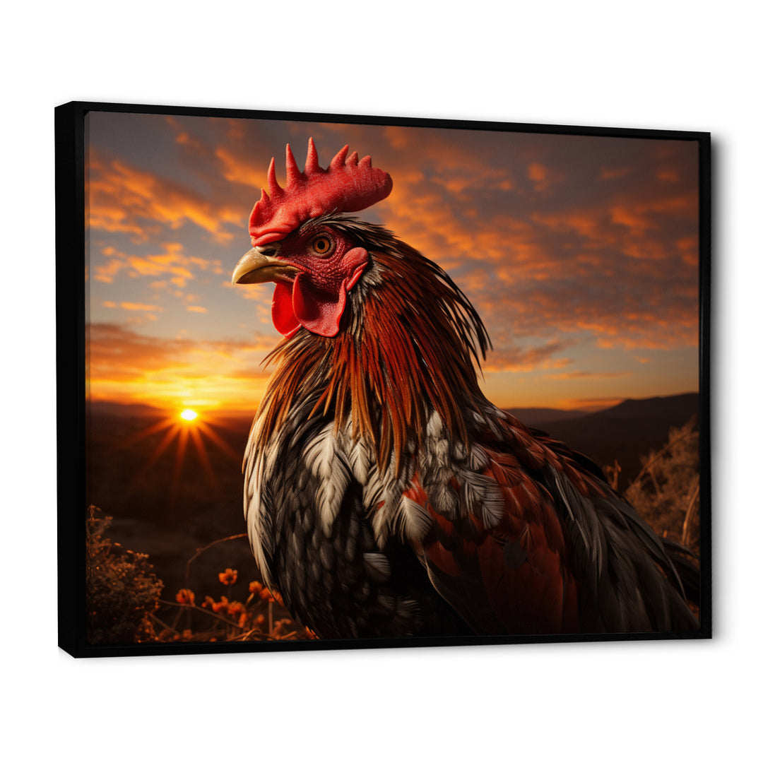 Rooster Portrait At Dawns Landscape - Multi-Color Rooster Wall Art