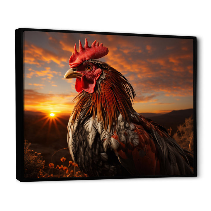 Rooster Portrait At Dawns Landscape - Multi-Color Rooster Wall Art