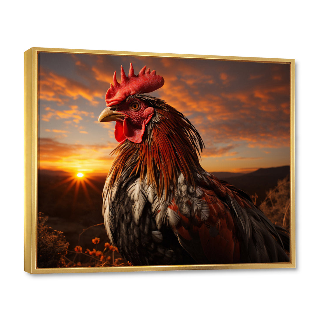 Rooster Portrait At Dawns Landscape - Multi-Color Rooster Wall Art