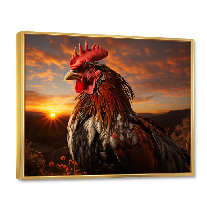 Rooster Portrait At Dawns Landscape - Multi-Color Rooster Wall Art