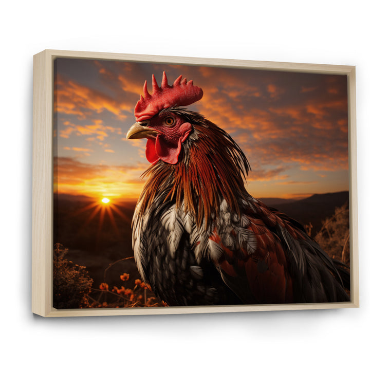 Rooster Portrait At Dawns Landscape - Multi-Color Rooster Wall Art