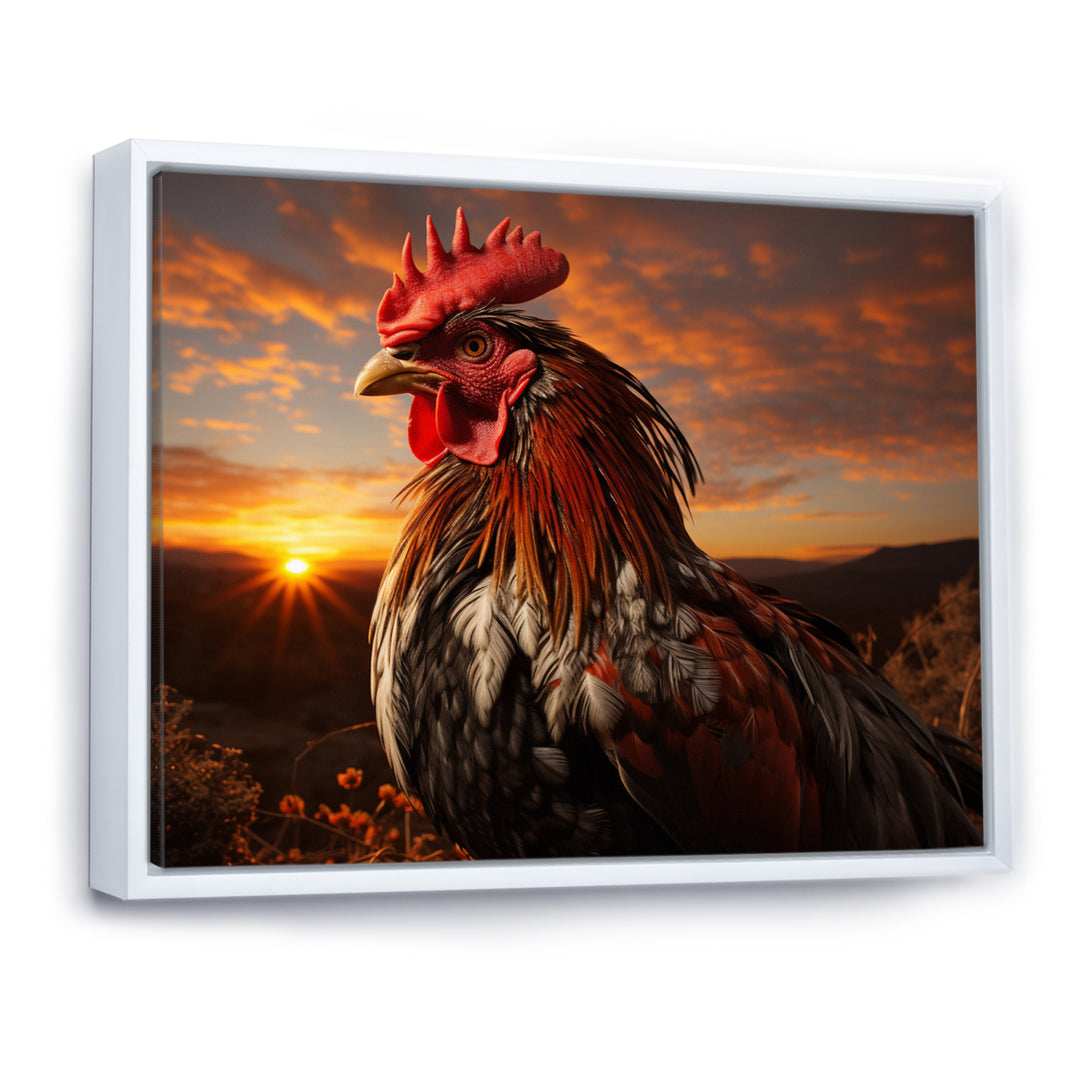 Rooster Portrait At Dawns Landscape - Multi-Color Rooster Wall Art