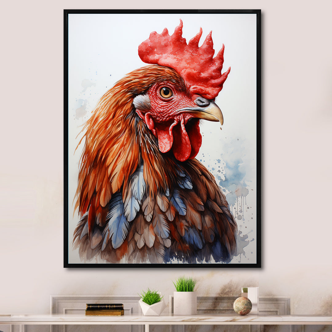 Abstract Rooster Portrait - Rooster Framed Canvas Art