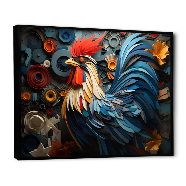 Rooster Portrait With Geometric Background - Rooster Living Room Wall Art