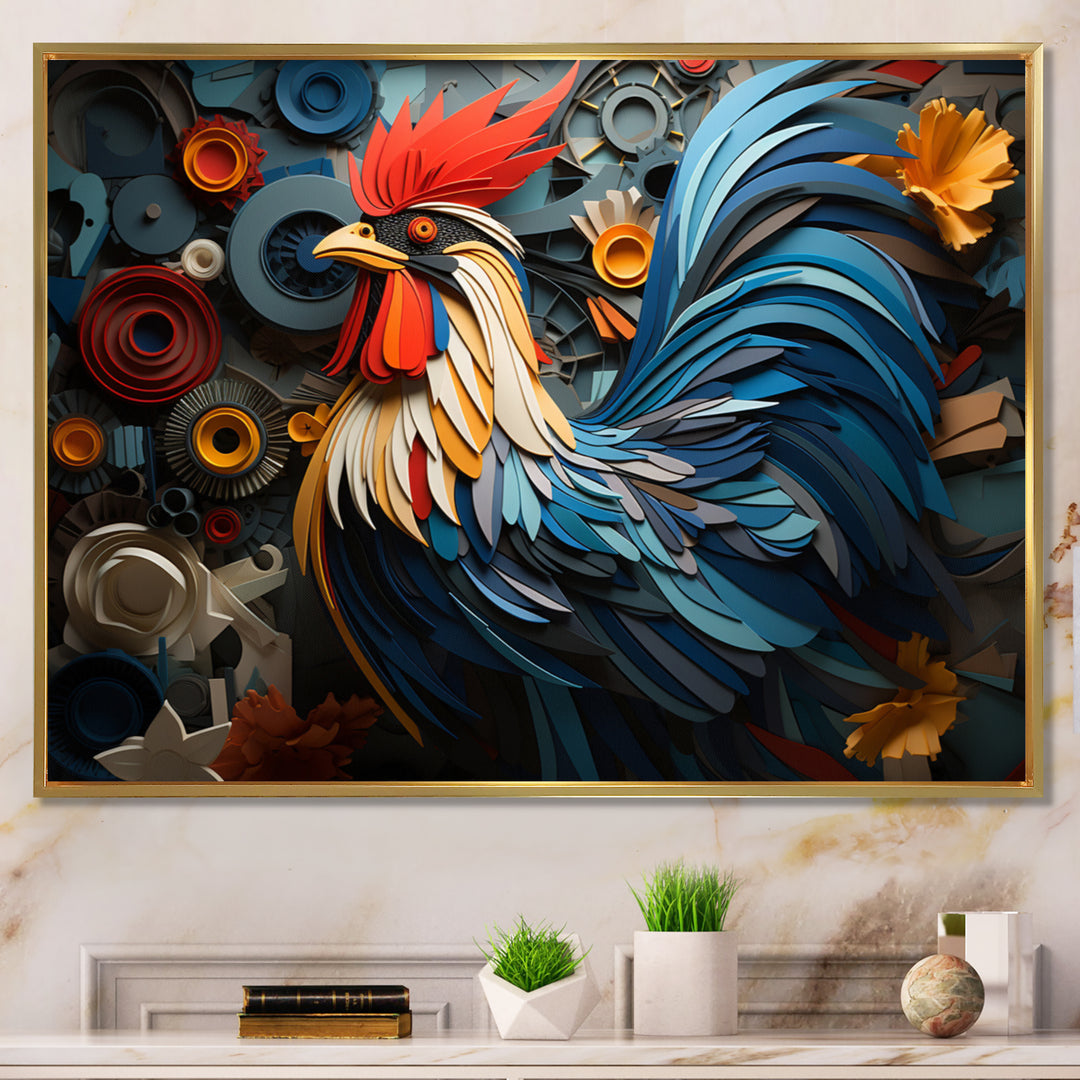 Rooster Portrait With Geometric Background - Rooster Living Room Wall Art