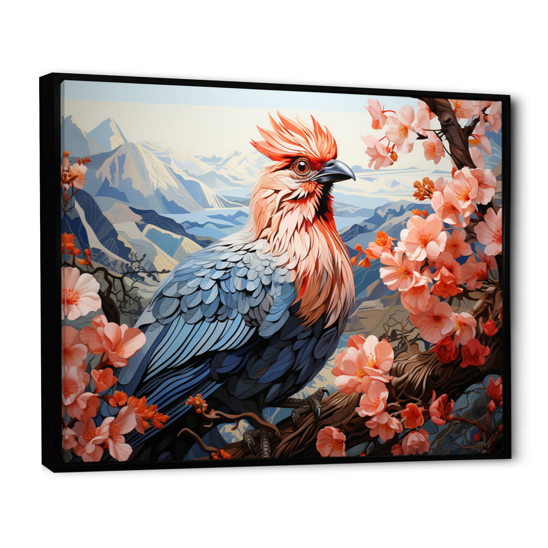 Rooster Sitting At Pink Flower Tree Branch - Rooster Bedroom Wall Art