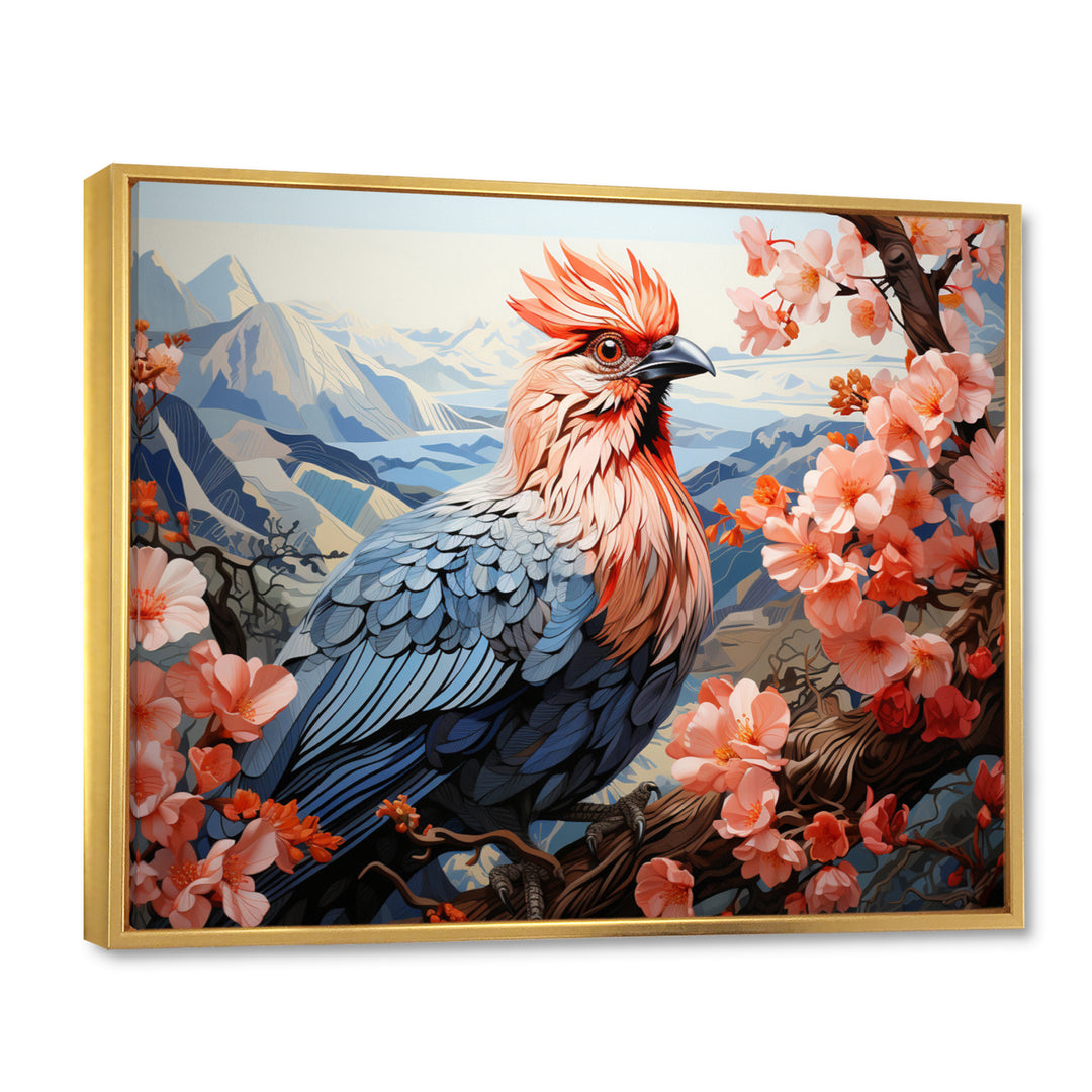 Rooster Sitting At Pink Flower Tree Branch - Rooster Bedroom Wall Art
