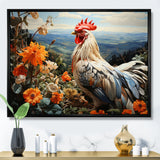 Cream Rooster With Orange Flower Landscape - Rooster Canvas Wall Art