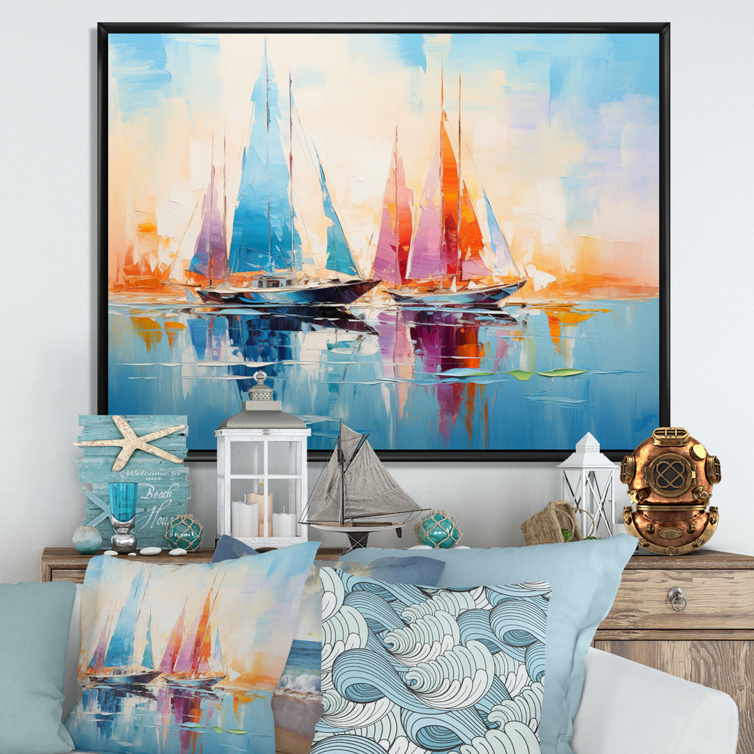 Sailboat Abstract Coastal Symphony I - Boat Sailing Canvas Wall Art