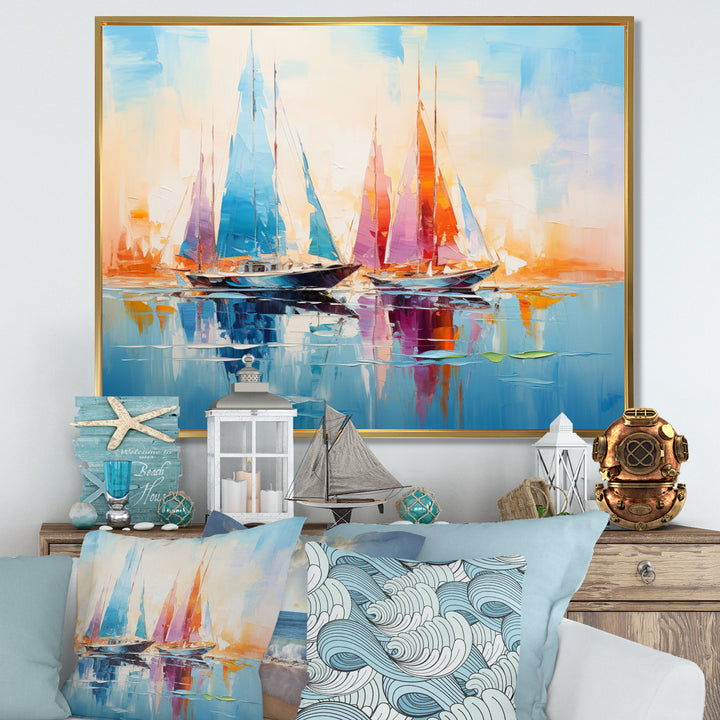 Sailboat Abstract Coastal Symphony I - Boat Sailing Canvas Wall Art