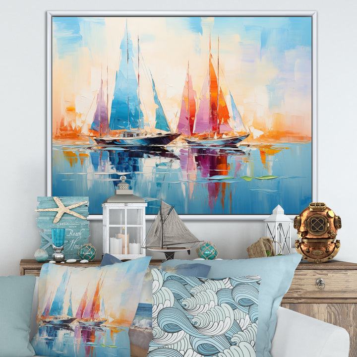 Sailboat Abstract Coastal Symphony I - Boat Sailing Canvas Wall Art
