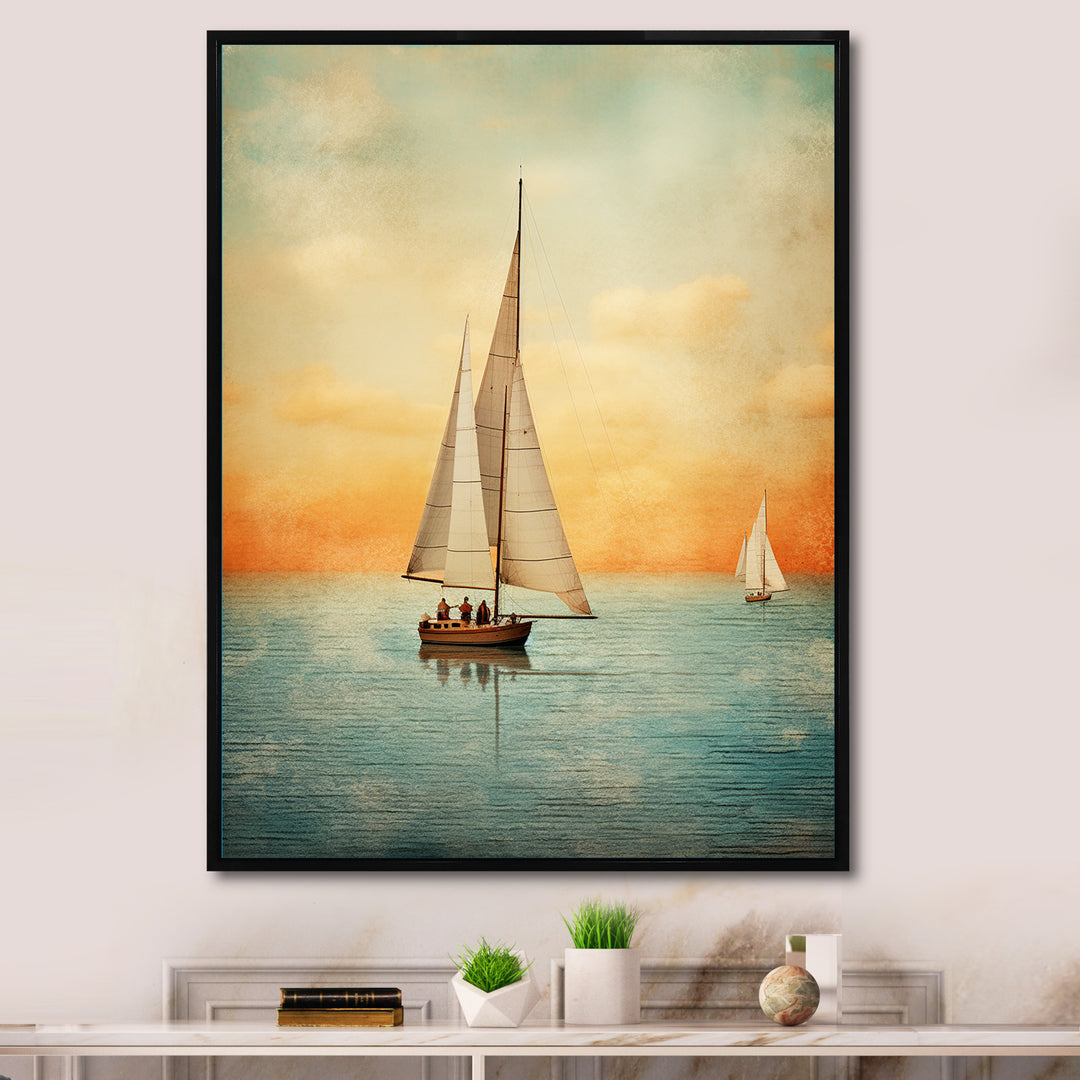 Sailboat Abstract Coastline - Boat Sailing Canvas Wall Art