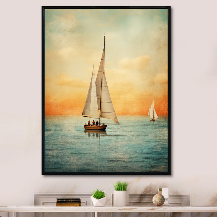 Sailboat Abstract Coastline - Boat Sailing Canvas Wall Art