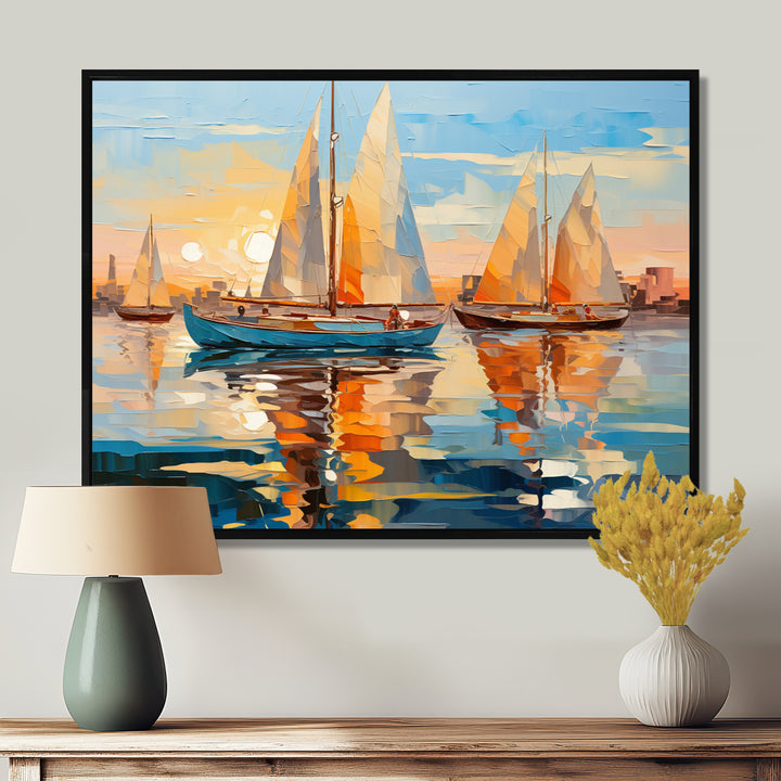 Sailboat Abstract Flotilla I - Boat Sailing Canvas Wall Art