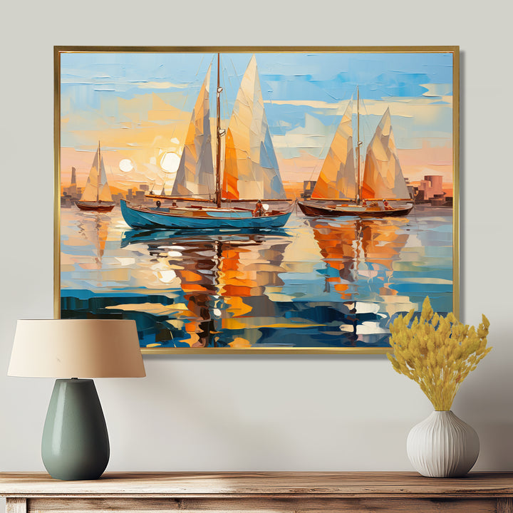 Sailboat Abstract Flotilla I - Boat Sailing Canvas Wall Art