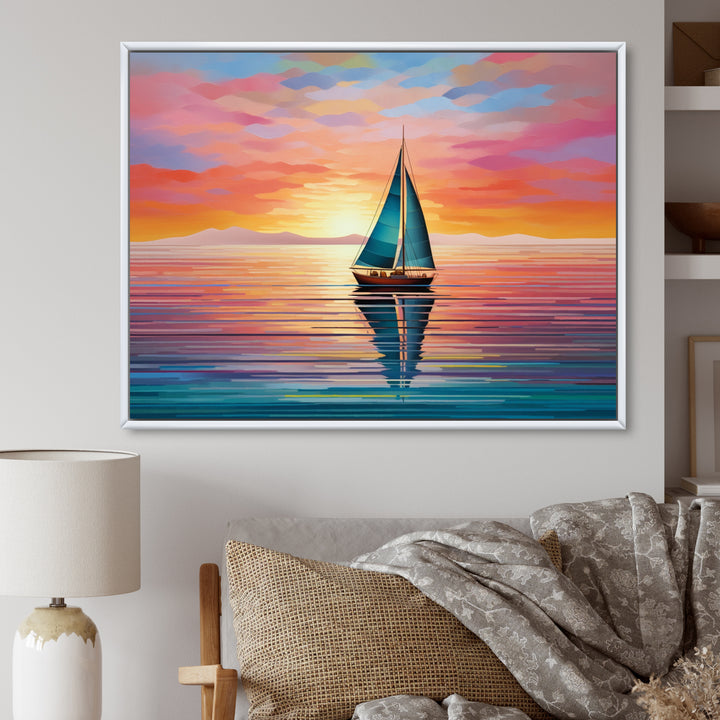 Sailboat Abstract Horizon I - Boat Sailing Canvas Wall Art