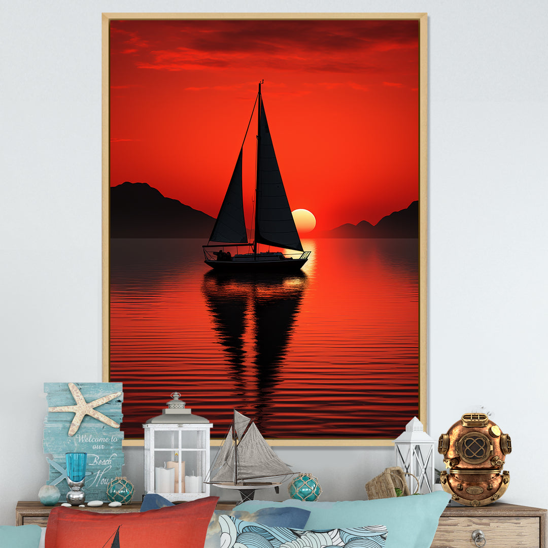 Sailboat Boat Silhouette - Boat Sailing Canvas Wall Art