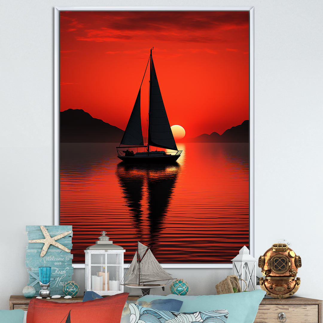 Sailboat Boat Silhouette - Boat Sailing Canvas Wall Art