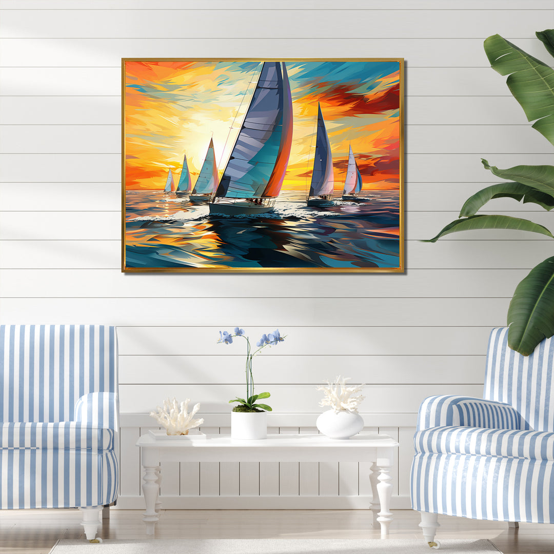 Sailboat Bold Regatta - Boat Sailing Canvas Wall Art