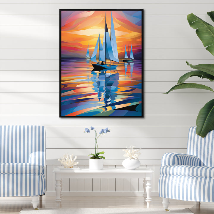 Sailboat Harmony At Sea - Boat Sailing Canvas Wall Art